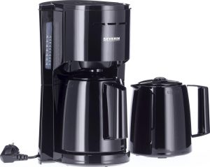 SEVERIN Filterkaffeemaschine KA 9307, 1,0 l (bis 8 Tassen), 2 Thermokannen mit Durchbrühdeckel, Schwenkfilter 1×4, Tropfverschluss, automatische Abschaltung, Schwarz bei vibequelle