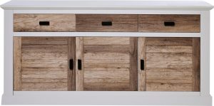 Sideboard JAHNKE “HAMPTON SB 160”, weiß (canyon eiche, weiß struktur), B:158cm H:81,8cm T:40cm, Holzwerkstoff, Sideboards, Sideboard, Sideboard, Landhausstil, 3 Schubladen und 3 Türen, Breite ca. 160 cm bei vibequelle
