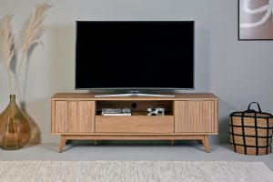 TV-Board JAHNKE “WAVE TV 170”, braun (montana eiche), B:169,5cm H:54,4cm T:39,8cm, Holzwerkstoff, Sideboards, TV-Board, TV-Board, Retro-Stil, Front in Wellendesign, Breite ca. 170 cm bei vibequelle