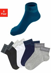 Kurzsocken BENCH., Damen, Gr. 35-38, blau (2x schwarz, 2x weiß, 2x hellgrau, meliert, 2x blau), Baumwolle, Elasthan, Polyamid, unifarben, elastisch, Socken, mit eingestricktem Schriftzug am Bündchen bei vibequelle