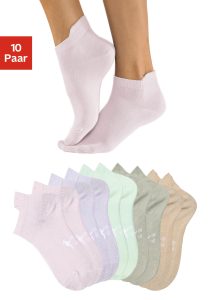 Sneakersocken KANGAROOS, Damen, Gr. 35-38, bunt (2x beige, 2x mint, 2x grün, 2x flieder, 2x rosa), Baumwolle, Elasthan, Polyamid, unifarben, elastisch, Socken Sneakersocken, mit erhöhtem Bündchen bei vibequelle