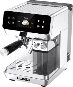 Kaffeevollautomat mit Milchaufschäumer, 1350W, 8 Programme, Edelstahl – LUND bei vibequelle