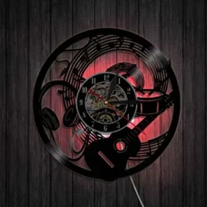 Musik-Vinyl-Schallplatten-Wanduhr ¨C Gitarren-Kopfh?rer-Muster, LED-Licht-Wanduhr – Markenlos bei vibequelle