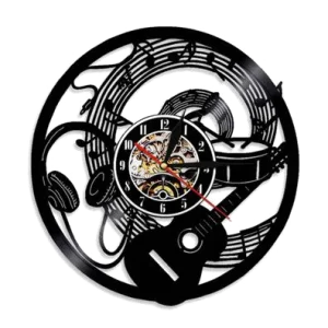 Musik-Vinyl-Schallplatten-Wanduhr ¨C Gitarren-Kopfh?rer-Muster. Vinyl-Wanduhr ¨C V – Markenlos bei vibequelle