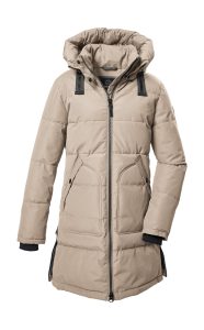 Steppmantel “GW 18 WMN QLTD PRK”, Damen, Gr. 40, beige (hellbeige), Oberstoff: 88% Polyester, 12% Baumwolle, Futter: 100% Polyester (recycelt), Wattierung: 100% Polyester, G.I.G.A. DX BY KILLTEC, Mäntel Steppmantel, Wasserabweisender, winddichter Steppparka mit abnehmbarer Kapuze