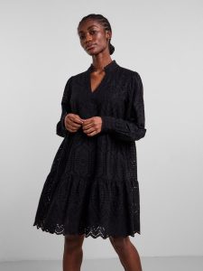 Blusenkleid Y.A.S “YASHOLI LS DRESS S. NOOS”, Damen, Gr. S, N-Gr, schwarz, Web, Obermaterial: 100% Baumwolle, unifarben, tiefer V-Ausschnitt, weit Manschette, Kleider Blusenkleid, Sommerkleid