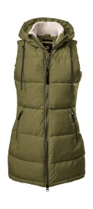 Steppweste “GW 30 WMN QLTD VST”, Damen, Gr. 38, grün (olivgrün), Oberstoff: 100% Polyester (recycelt), Futter: 100% Polyester, Wattierung: 100% Polyester, G.I.G.A. DX BY KILLTEC, Westen Steppweste, Wasserabweisende, winddichte Weste mit Kapuze und Kinnschutz