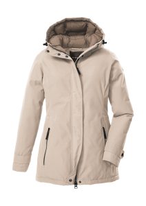 Funktionsjacke “GW 23 WMN JCKT”, Damen, Gr. 36, beige (hellbeige), Obermaterial: 88% Polyester, 12% Baumwolle.Futter: 100% Polyester.Füllung: 100% Polyester, G.I.G.A. DX BY KILLTEC, Jacken Funktionsjacke, Wasserdichte, atmungsaktive Damenjacke mit verstellbarer Kapuze