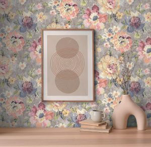 Vliestapete A.S. CRÉATION “Aquarell Dreams Blumen-Tapete Mustertapete Aquarellfarben Blumen”, bunt (bunt,grau,pink), B:0,53m H:0,02m L:10,05m, Vlies, Tapeten, Vliestapete Landhaus für Schlafzimmer Küche Wohnzimmer Blumen Design