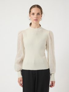 Rundhalspullover Y.A.S “YASDOTME LS KNIT PULLOVER S. NOOS”, Damen, Gr. L, birch detail:flowers, Rippstrick, Obermaterial: 52% Viskose, 26% Polyester, 22% Nylon, unifarben, regular fit normal, hoch geschlossener Ausschnitt, Rippbündchen, Pullover Rundhalspullover