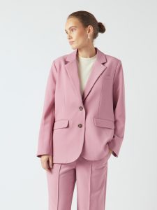 Longblazer Y.A.S “YASREEMAJ LS BLAZER NOOS”, Damen, Gr. 34, lilas, Web, Obermaterial: 77% Polyester, 19% Viskose, 4% Elasthan, unifarben, oversize, V-Ausschnitt, Blazer Longblazer