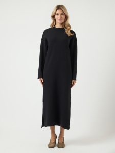 Strickkleid Y.A.S “YASELMA LS LONG KNIT DRESS S. NOOS”, Damen, Gr. S, N-Gr, schwarz, Feinstrick, Obermaterial: 52% Viskose, 26% Polyester, 22% Nylon, unifarben, regular fit ca. Mitte Wade, Kleider Strickkleid