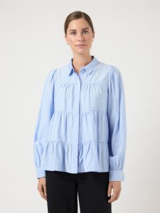 Langarmbluse Y.A.S “YASPALA LS SHIRT S. NOOS”, Damen, Gr. S, kentucky blau, Web, Obermaterial: 87% Viskose, 13% Nylon, unifarben, regular fit normal, Blusen