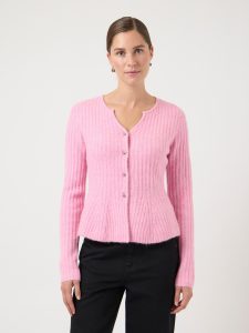Strickjacke Y.A.S “YASDOLLY LS KNIT CARDIGAN S. NOOS”, Damen, Gr. M, moonlite mauve, Strick, Obermaterial: 53% Polyester, 21% Polyacryl, 10% Wolle, 10% Nylon, 6% Elasthan, unifarben, kurz, Rundhals, Strickjacken Strickjacke