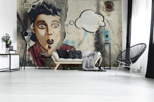 Vliestapete A.S. CRÉATION “Streetart Fototapete PopArt Frau Vintage Bunt”, grau, B:2,55m H:0,02m L:3,5m, Vlies, Tapeten