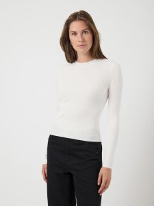 Strickpullover Y.A.S “YASZOEY LS KNIT PULLOVER S.NOOS”, Damen, Gr. L, star weiß, Strick, Obermaterial: 65% Viskose, 35% Nylon, unifarben, slim fit normal, Rundhals, Pullover Strickpullover