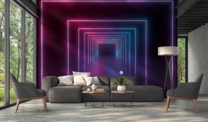 Vliestapete A.S. CRÉATION “Fototapete Neon Tunnel Pink Blau Futuristisches”, schwarz, B:2,55m H:0,02m L:3,5m, Vlies, Tapeten