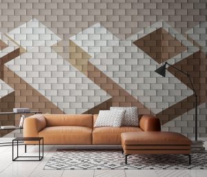 Vliestapete A.S. CRÉATION “Geometrische 3D-Tapete Beige Braun Weiß Backstein”, grau, B:2,55m H:0,02m L:3,5m, Vlies, Tapeten