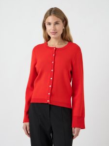 Strickjacke Y.A.S “YASELENA LS KNIT CARDIGAN S. NOOS”, Damen, Gr. L, fiery rot, Strick, Obermaterial: 75% Viskose, 25% Nylon, unifarben, regular fit normal, Rundhals, Strickjacken Strickjacke