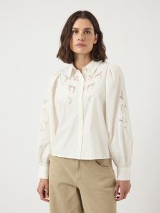 Spitzenbluse Y.A.S “YASZIMIA LS SHIRT S. NOOS”, Damen, Gr. 38, star weiß, Web, Obermaterial: 100% Baumwolle, unifarben, normal, Blusen Spitzenbluse