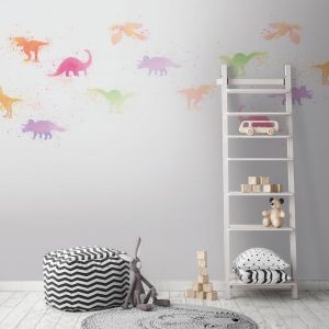 Vliestapete A.S. CRÉATION “Dinosaurier Tapete bunt Weiß Kindertapete”, grau, B:2,55m H:0,02m L:3,5m, Vlies, Tapeten