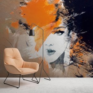 Vliestapete A.S. CRÉATION “Fototapete Frauengesicht abstrakt Orange Schwarz”, beige, B:2,55m H:0,02m L:3,5m, Vlies, Tapeten