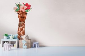Vliestapete A.S. CRÉATION “Giraffen-Tapete mit Blumenkranz Aquarell Tiermotiv”, weiß, B:2,55m H:0,02m L:3,5m, Vlies, Tapeten