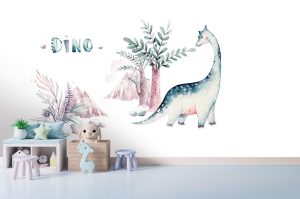 Vliestapete A.S. CRÉATION “Fototapete Dino Aquarell Pastell Kinderzimmer”, weiß, B:2,55m H:0,02m L:3,5m, Vlies, Tapeten
