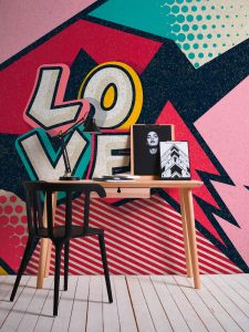 Vliestapete A.S. CRÉATION “PopArt Fototapete LOVE Comic Stil Bunt”, rosa, B:2,55m H:0,02m L:3,5m, Vlies, Tapeten