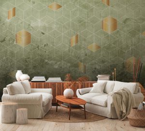 Vliestapete A.S. CRÉATION “Fototapete Geometrie Gold Grün Hexagon Betonoptik”, grün, B:2,55m H:0,02m L:3,5m, Vlies, Tapeten