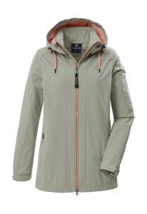 Softshelljacke “GS 96 WMN SFTSHLL JCKT”, Damen, Gr. 36, dunkelgrün, Oberseite: 100% Polyester.Rückseite: 100% Polyester.Futter: 100% Polyester.Futter 2: 100% Polyester, G.I.G.A. DX BY KILLTEC, Jacken Softshelljacke, Wasserabweisende Softshelljacke mit abnehmbarer Kapuze