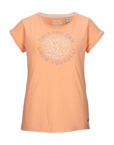 T-Shirt “GS 40 WMN TSHRT”, Damen, Gr. 40, koralle, Obermaterial: 65% Polyester, 30% Baumwolle, 5% Elasthan, G.I.G.A. DX BY KILLTEC, Rundhals, Shirts T-Shirt, Weiches T-Shirt mit Stretch, Print und gekrempelten Ärmeln
