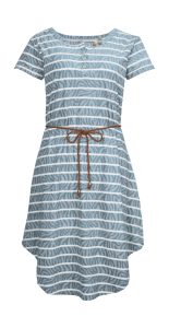 Sommerkleid “GS 31 WMN DRSS”, Damen, Gr. 38, Normalgrößen, blau, Obermaterial: 100% Baumwolle, G.I.G.A. DX BY KILLTEC, Kleider Sommerkleid, Gestreiftes Baumwollkleid mit Bindegürtel und Zierknöpfen