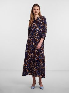 Hemdblusenkleid Y.A.S “YASSAVANNA LONG SHIRT DRESS”, Damen, Gr. M (38), N-Gr, bunt (schwarz aop:spilo print), Web, Obermaterial: 100% Viskose, bedruckt, relaxed fit lang, Kleider, Sommerkleid, mit 3/4 Ärmel