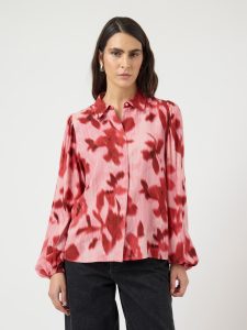 Hemdbluse Y.A.S “YASASINA LS SHIRT S. NOOS”, Damen, Gr. 42, moonlite mauve aop:cammy, Web, Obermaterial: 100% Viskose, bedruckt, normal, elastischer Bund, Blusen Hemdbluse