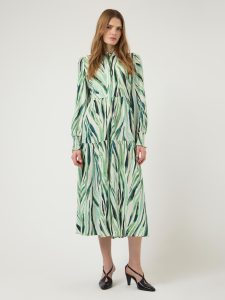 Druckkleid Y.A.S “YASASINA LS LONG SHIRT DRESS S. NOOS”, Damen, Gr. 36, N-Gr, pristine aop:zelly, Web, Obermaterial: 100% Viskose, bedruckt, lang, hoch geschlossener Ausschnitt, Kleider Druckkleid, Sommerkleid