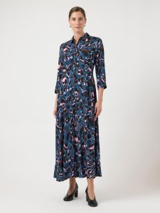Hemdblusenkleid Y.A.S “YASSAVANNA LONG SHIRT DRESS”, Damen, Gr. M, N-Gr, sargasso sea aop:liro, Web, Obermaterial: 100% Viskose, bedruckt, relaxed fit lang, Kleider, Sommerkleid, mit 3/4 Ärmel
