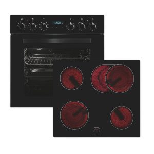 EXQUISIT Elektro-Herd-Set “EHE285-HBZ-020schwarz”, Energieeffizienz: A (A+++-D), schwarz, Herdsets, Heißluft:Braten mit knuspriger Kruste,Pizzastufe für die Pizza zuhause