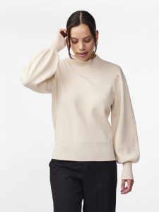Strickpullover Y.A.S “YASFONNY LS KNIT PULLOVER S. NOOS”, Damen, Gr. XXL, beige (birch), Strick, Obermaterial: 72% Viskose, 28% Polyester, unifarben, regular fit kurz, hoch geschlossener Ausschnitt, Rippbündchen, Pullover Strickpullover
