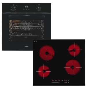 EXQUISIT Backofen-Set “BAKO KomfortPlus schwarz”, Energieeffizienz: A (A+++-D), schwarz, Herdsets, mühelos kochen: ca.70C Sauce warmhalten, ca.92C Brühe simmern