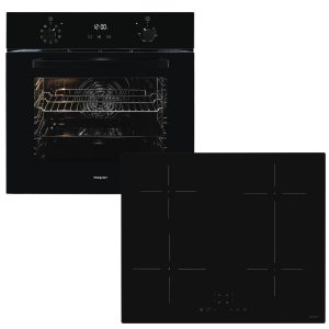 EXQUISIT Backofen-Set “BAKO KomfortPlus-In schwarz”, Energieeffizienz: A (A+++-D), schwarz, Herdsets, Schokolade schmelzen o. Pommes frittieren – mühelos mit Induktionsfeld