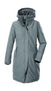 Funktionsmantel “GW 80 WMN CT”, Damen, Gr. 38, graublau, Obermaterial: 100% Polyester.Obermaterial 2: 100% Polyester.Futter: 100% Polyester.Füllung: 100% Polyester, G.I.G.A. DX BY KILLTEC, Mäntel, Wind- und wasserdichter Damenmantel mit Kapuze und 2-Wege-Zipper