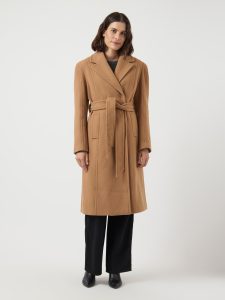 Langmantel Y.A.S “YASKALI WOOL BLEND COAT S. NOOS”, Damen, Gr. 34, braun (tobacco braun), Web, Obermaterial: 70% Polyester, 30% Wolle, unifarben, regular fit knielang, Mäntel