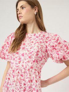Midikleid Y.A.S “YASCOLEA SS ANKLE DRESS S. NOOS”, Damen, Gr. 40, N-Gr, pristine aop:donna, Web, Obermaterial: 100% Baumwolle, bedruckt, knöchellang, Rundhals, elastischer Bund, Kleider Midikleid, Sommerkleid, Baumwolle, knöchellang