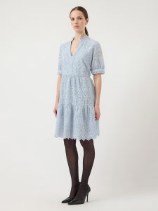 Blusenkleid Y.A.S “YASHOLI SS DRESS S. NOOS”, Damen, Gr. L, N-Gr, skyway, Web, Obermaterial: 100% Baumwolle, unifarben, V-Ausschnitt, Kleider Blusenkleid, Sommerkleid