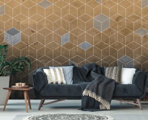 Vliestapete A.S. CRÉATION “Fototapete Geometrie Gold Bronze Hexagon Beton”, beige, B:2,55m H:0,02m L:3,5m, Vlies, Tapeten