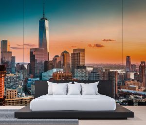 Vliestapete A.S. CRÉATION “Fototapete New York Skyline Sonnenuntergang Stadt”, blau, B:2,55m H:0,02m L:3,5m, Vlies, Tapeten