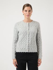 Strickjacke Y.A.S “YASBUBERA LS KNIT CARDIGAN S. NOOS”, Damen, Gr. M, light grau melange, Strick, Obermaterial: 52% Polyester, 24% Polyacryl, 15% Nylon, 6% Wolle, 3% Elasthan, unifarben, regular fit normal, Rundhals, Strickjacken Strickjacke