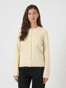 Strickjacke Y.A.S “YASBUBERA LS KNIT CARDIGAN S. NOOS”, Damen, Gr. L, birch, Strick, Obermaterial: 52% Polyester, 24% Polyacryl, 15% Nylon, 6% Wolle, 3% Elasthan, unifarben, regular fit normal, Rundhals, Strickjacken Strickjacke