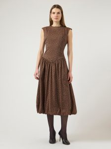 Sommerkleid Y.A.S “YASKRISSI SL BUBBLE HEM LONG DRESS NOOS”, Damen, Gr. 44, N-Gr, pinecone aop:pristine dot, Web, Obermaterial: 66% Polyester, 34% Lyocell, bedruckt, Midi, Rundhals, Kleider Sommerkleid